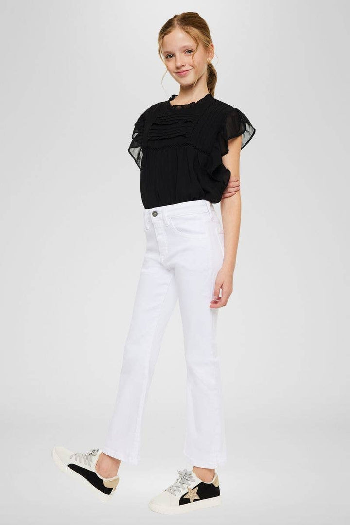 Amelia High Rise White Kick Flare Jeans