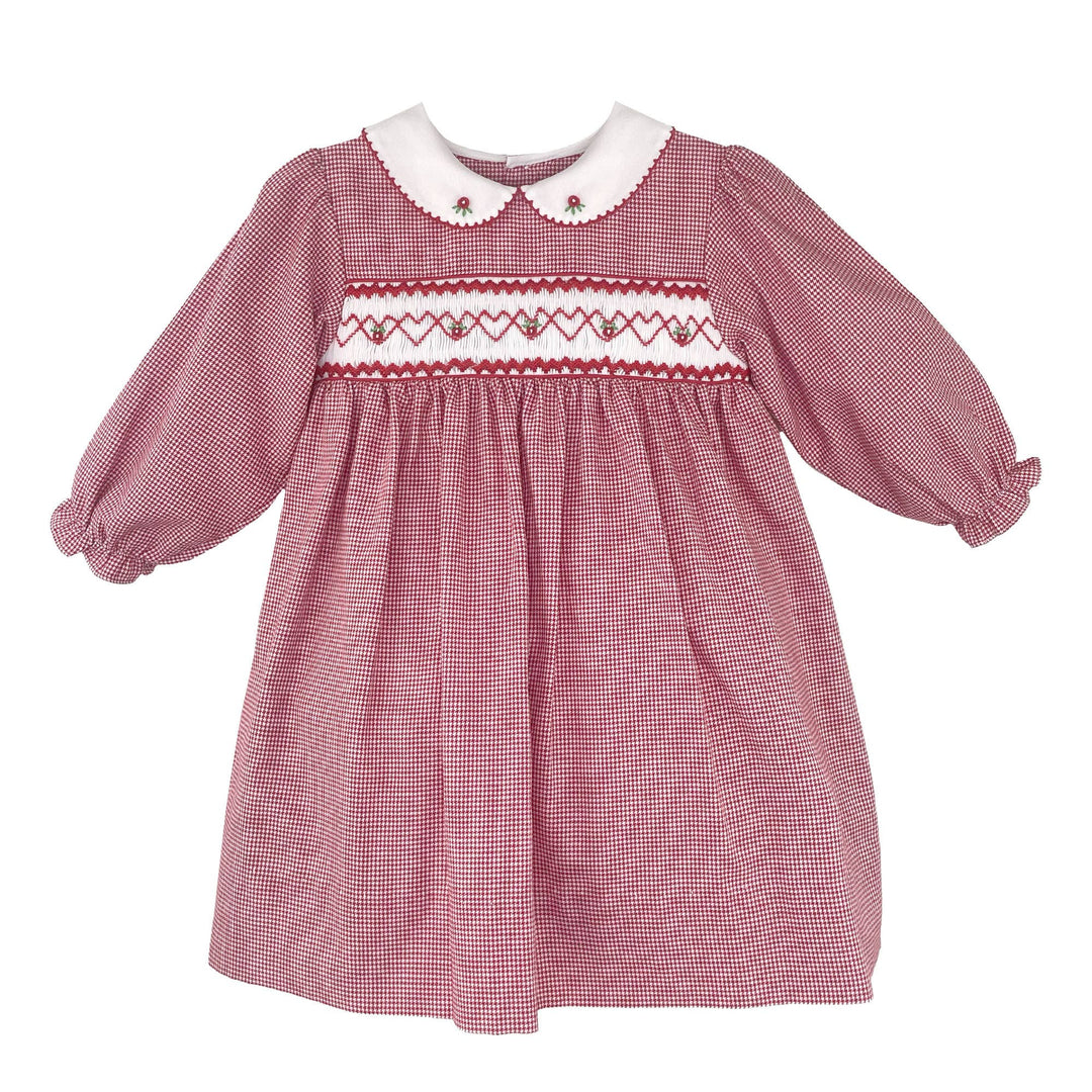 Red Check L/S Smocked Dress