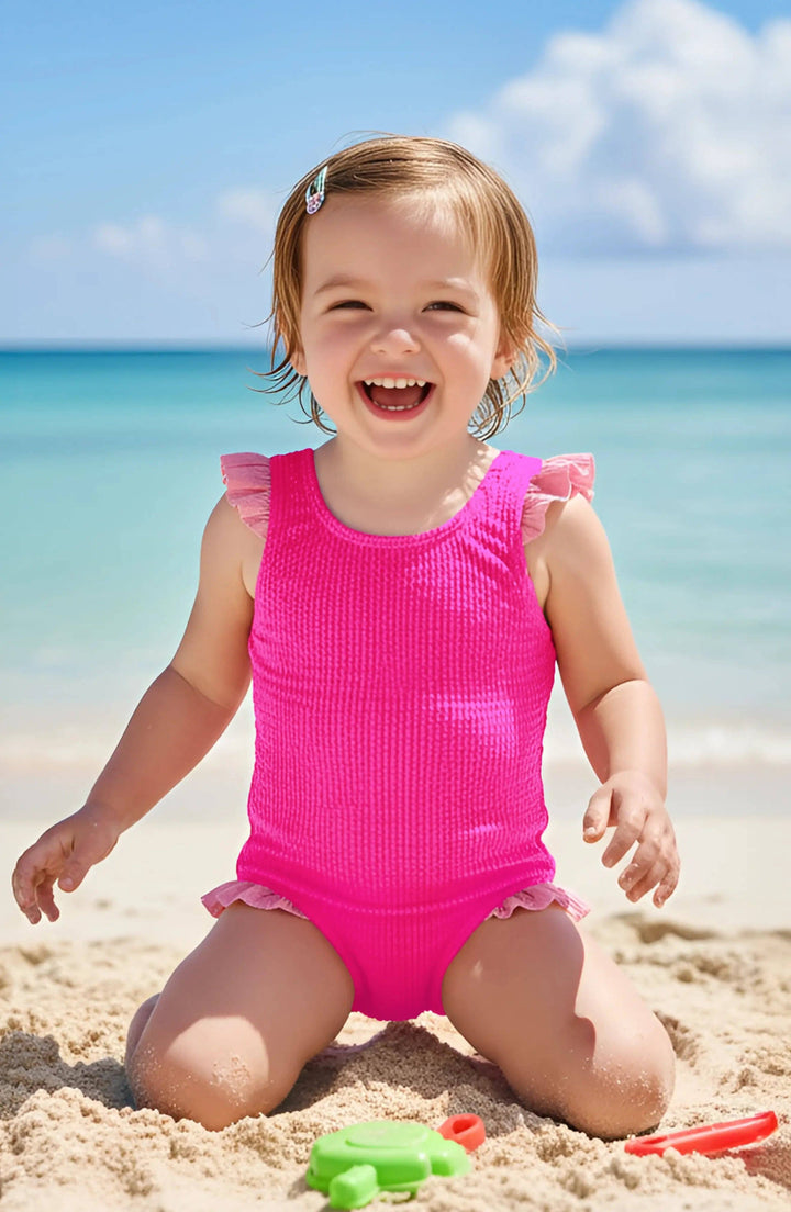 Lulu Toddler Crinkle Ruffle One Piece - Fuchsia