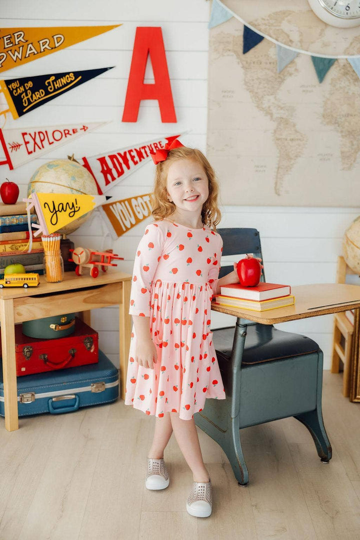Apple a Day Sleeve Pocket Twirl Dress