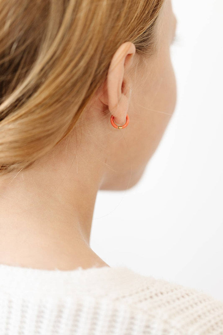 Enamel Hoop Earrings- Tangerine