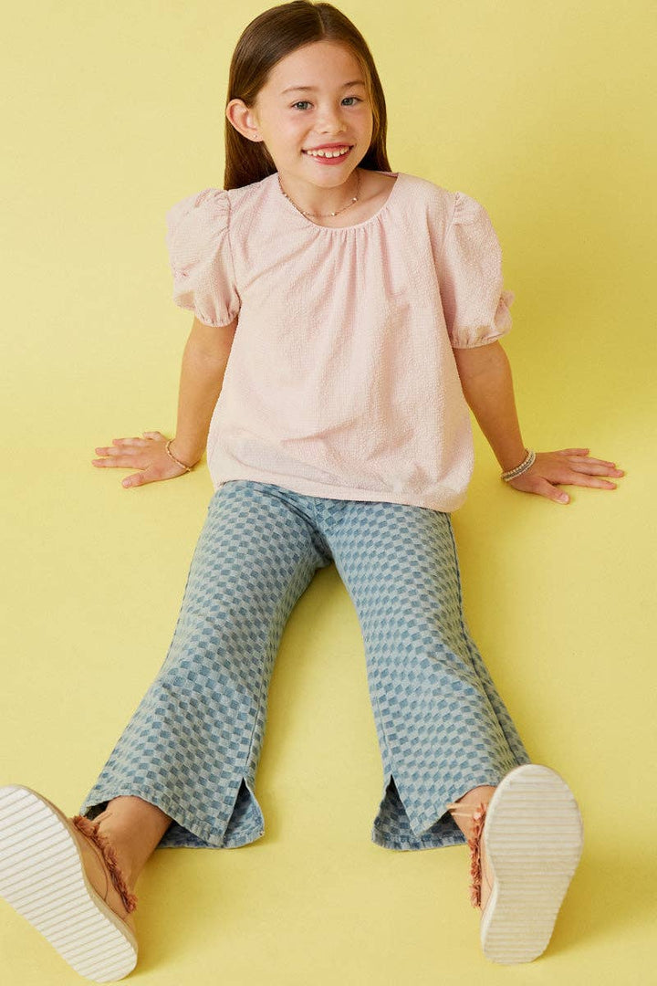 Seersucker Textured Puff Sleeve Top