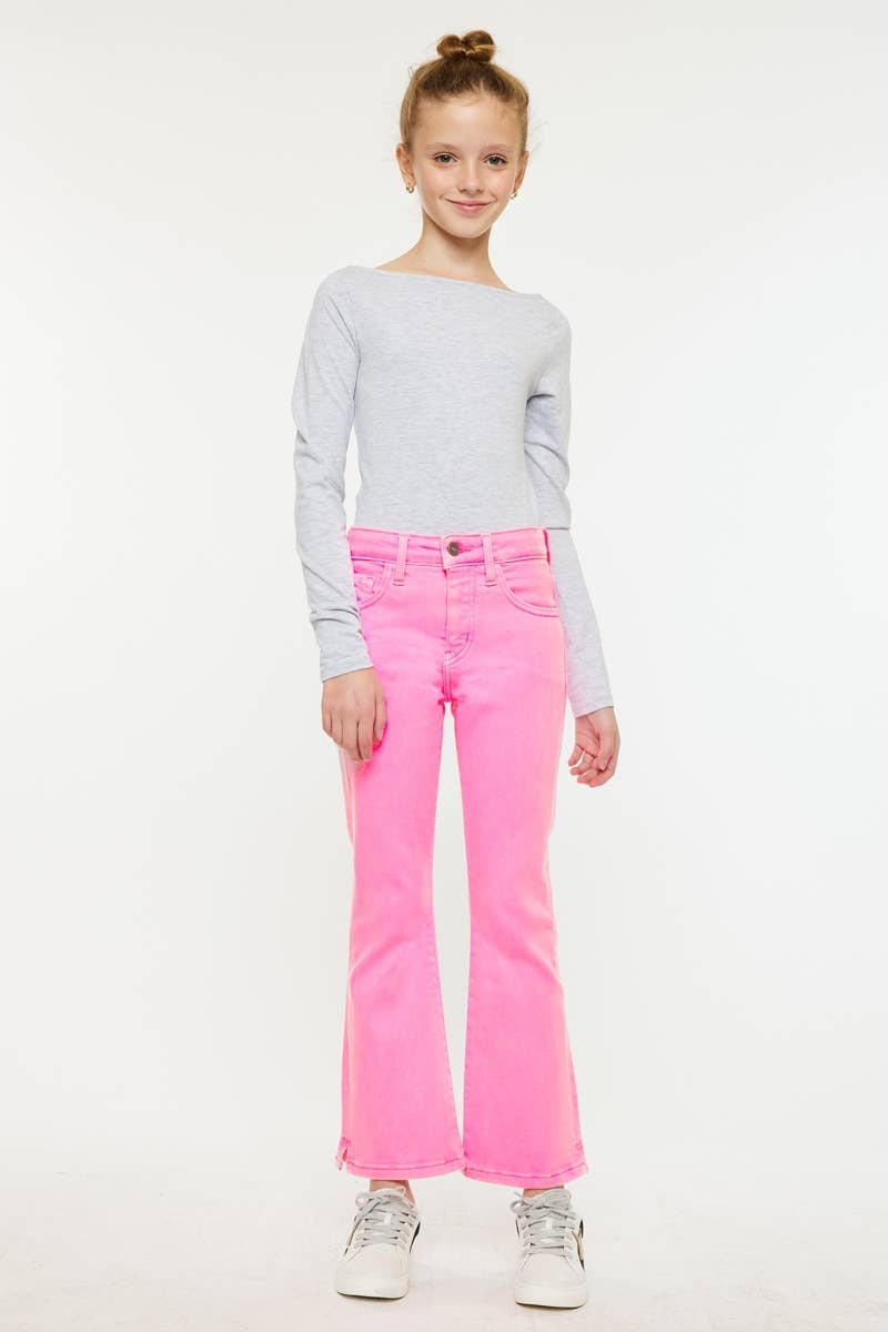 Carlie Neon Pink High Rise Kick Flare Denim