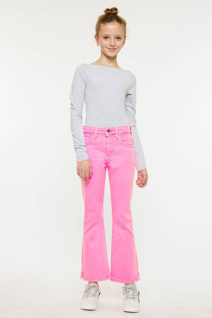 Carlie Neon Pink High Rise Kick Flare Denim