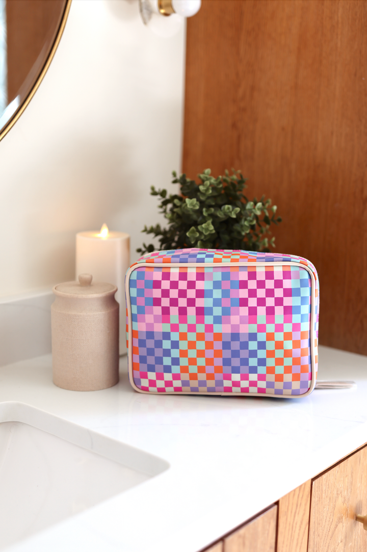 Oversized Cosmetic Bag - Happy Checkered