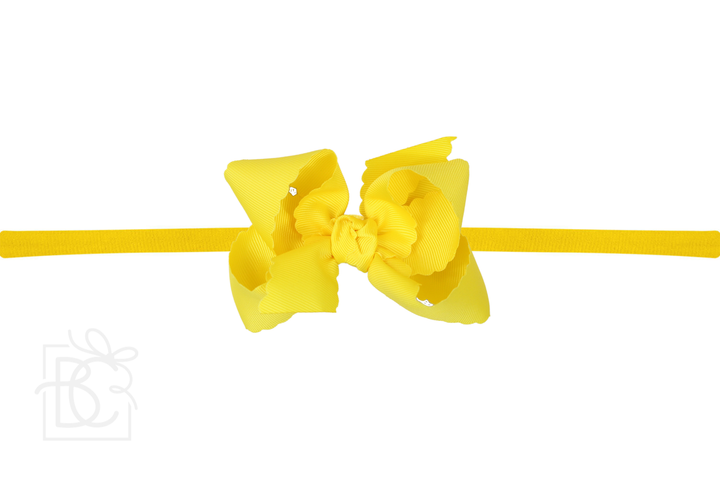 1/4" NYLON PANTYHOSE HEADBAND W/ SCALLOPED EDGE BOW Antique White