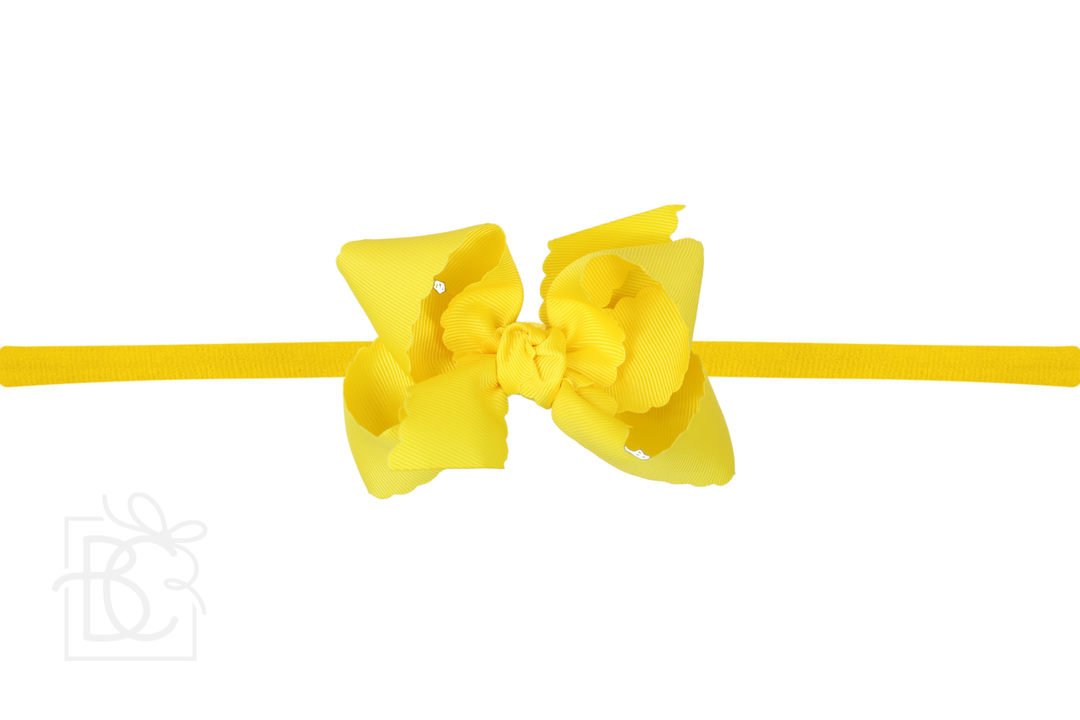 1/4" NYLON PANTYHOSE HEADBAND W/ SCALLOPED EDGE BOW: Red