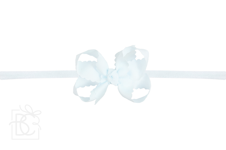 1/4" NYLON PANTYHOSE HEADBAND W/ SCALLOPED EDGE BOW: White