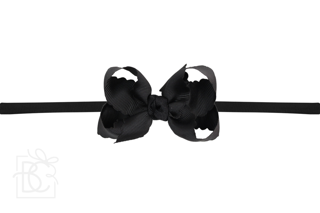 1/4" NYLON PANTYHOSE HEADBAND W/ SCALLOPED EDGE BOW: White