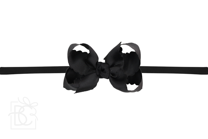 1/4" NYLON PANTYHOSE HEADBAND W/ SCALLOPED EDGE BOW: White