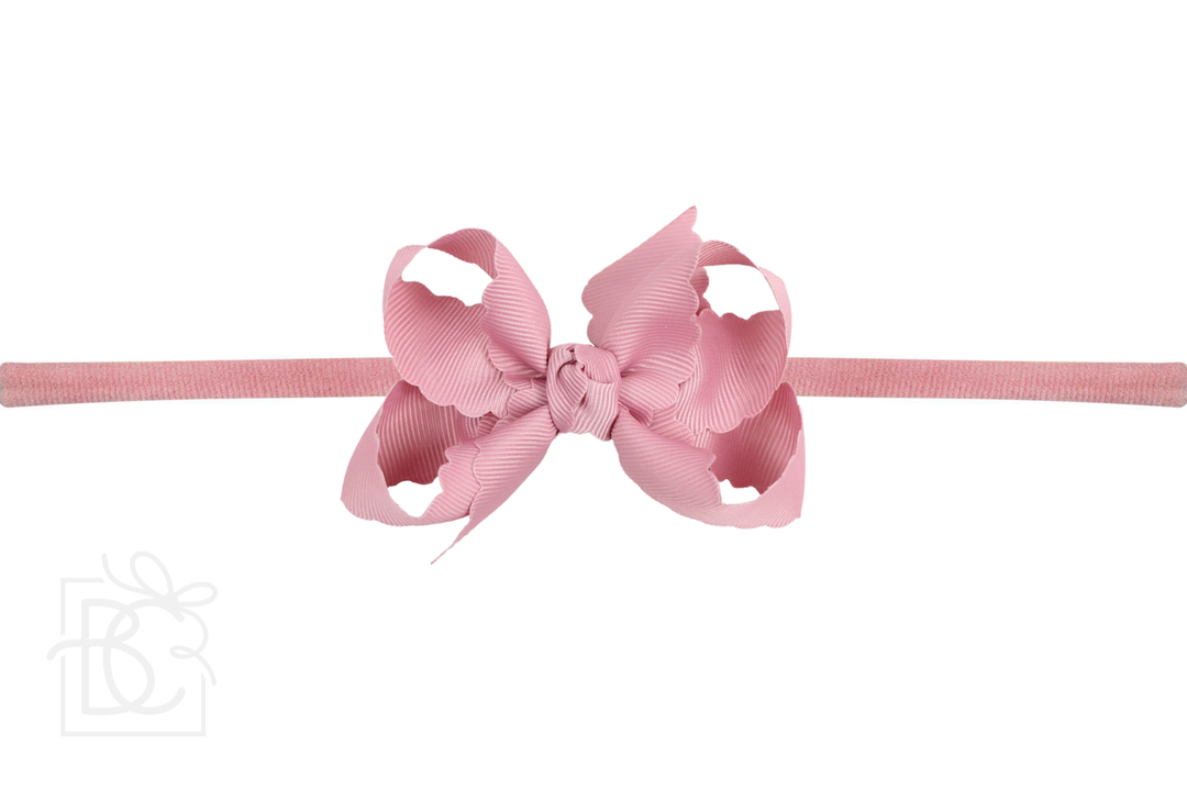 1/4" NYLON PANTYHOSE HEADBAND W/ SCALLOPED EDGE BOW: White