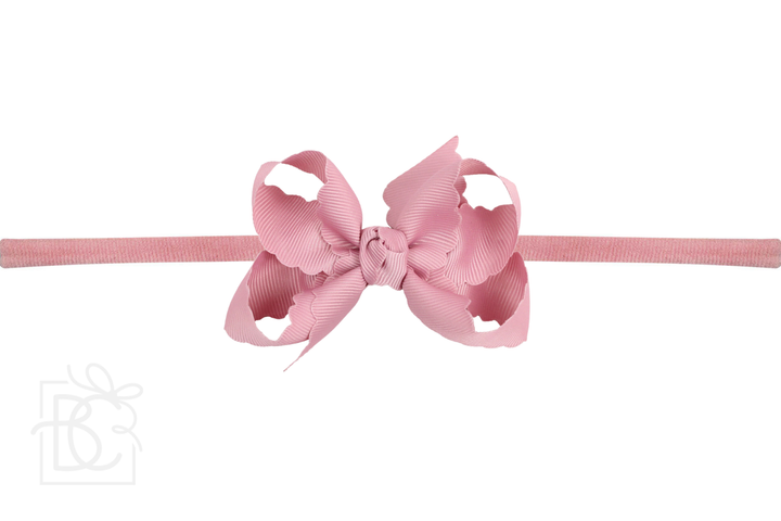 1/4" NYLON PANTYHOSE HEADBAND W/ SCALLOPED EDGE BOW: White