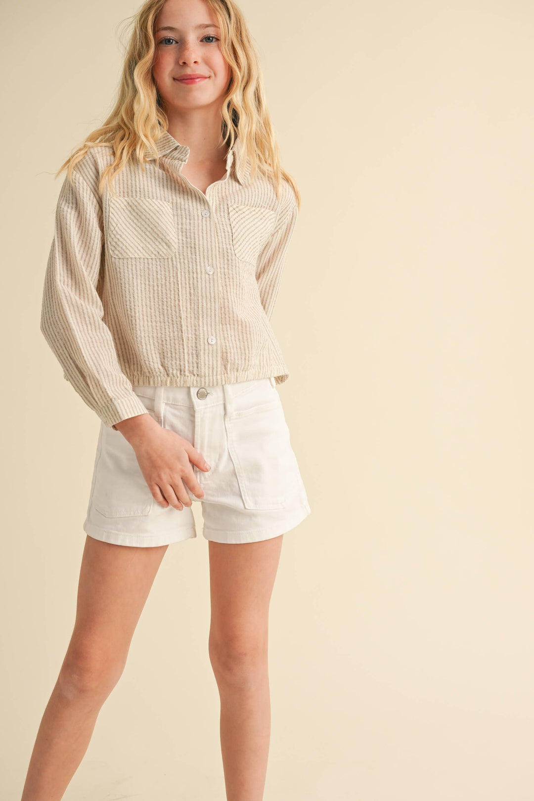 TWEEN GIRLS KIDS BUTTON DOWN DROP SHOULDER SHIRT