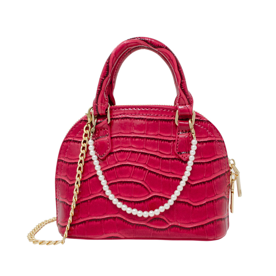 Chic Croc Mini Bag with Pearl Charm: Pink