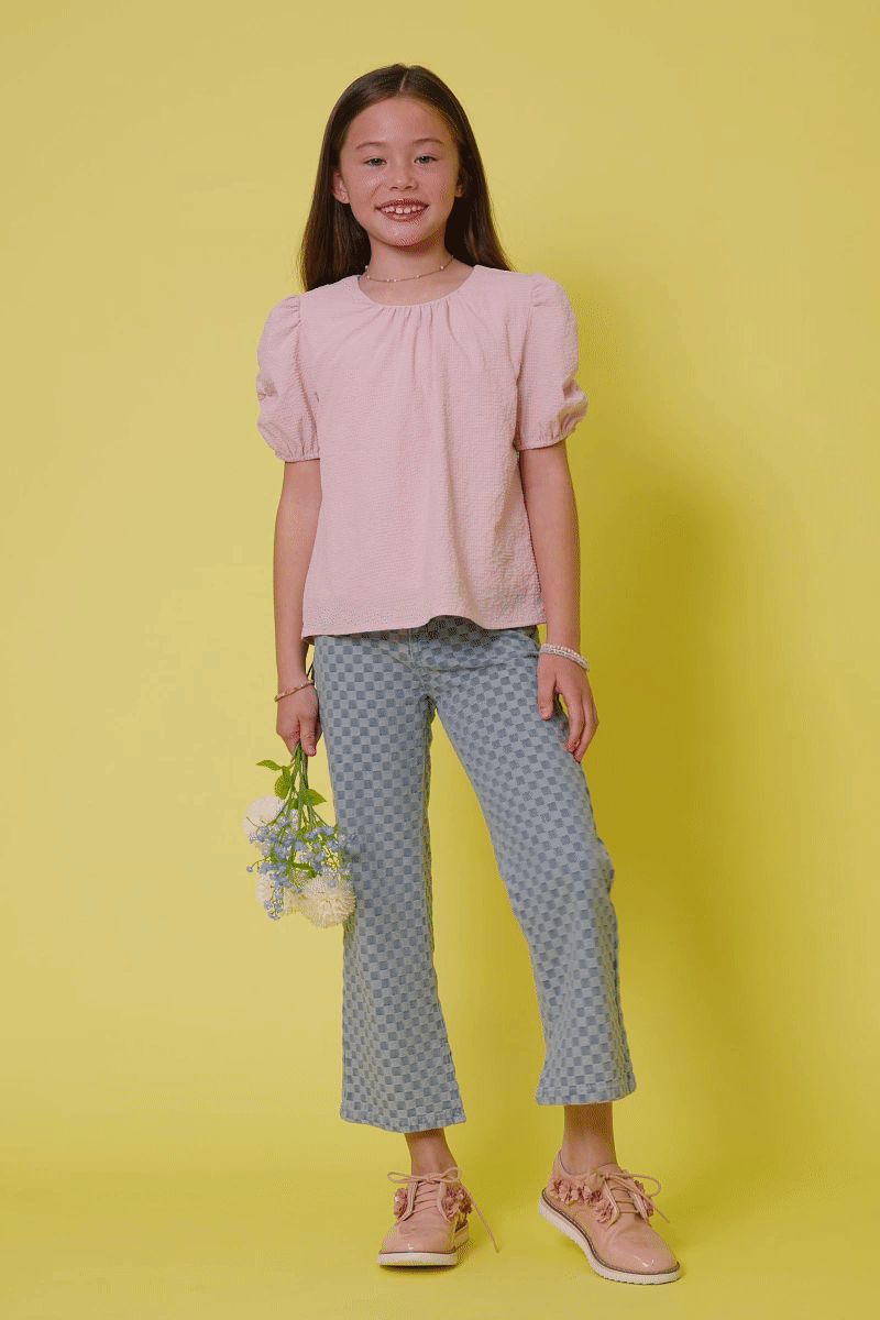 Seersucker Textured Puff Sleeve Top