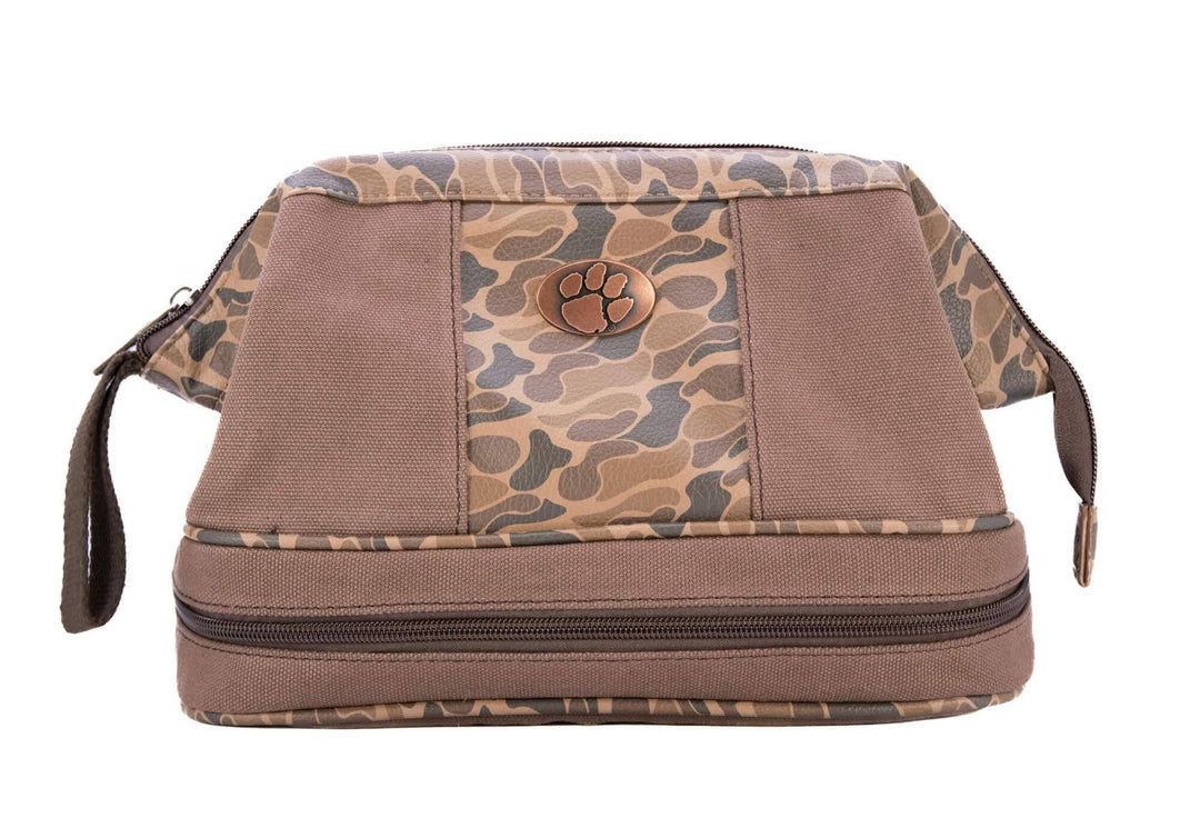 Clemson Tigers Camo Canvas Toiletry Bag.: Brown/Tan