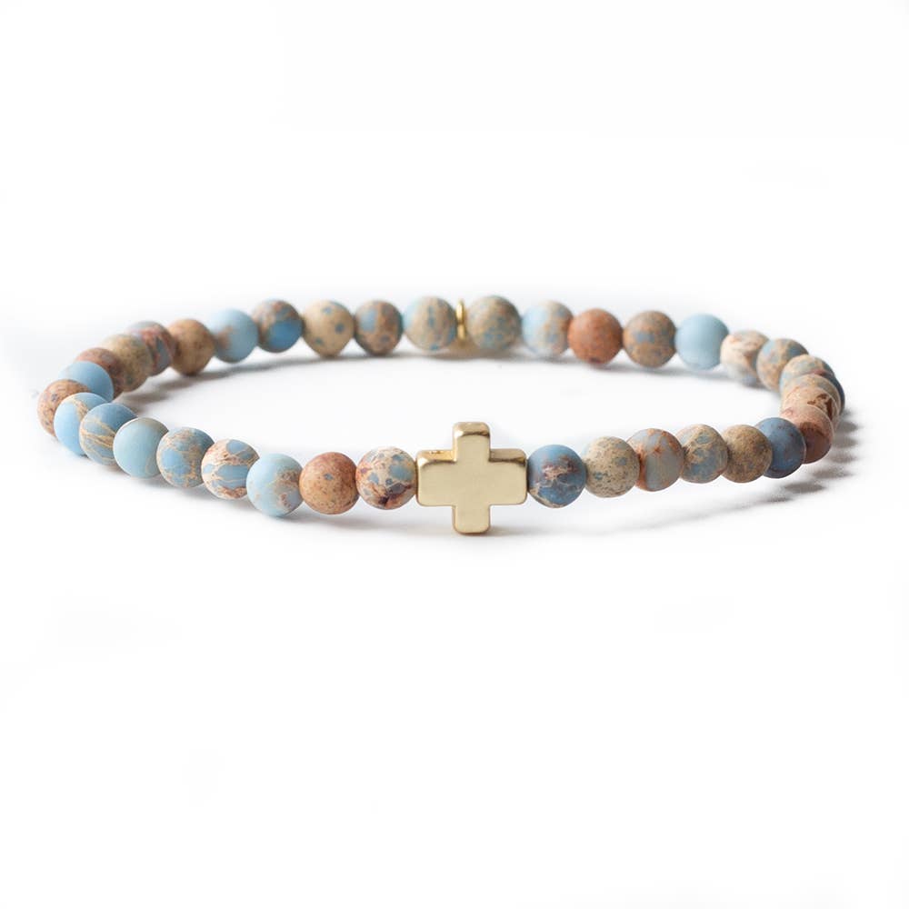 Faith Over Fear Cross Bracelet-Blue Jasper 