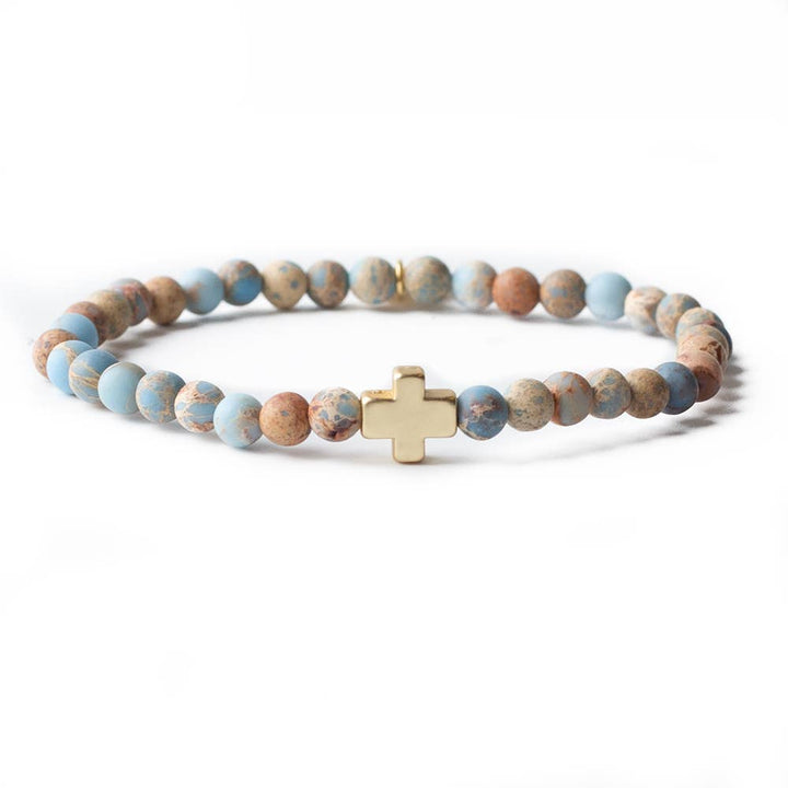 Faith Over Fear Cross Bracelet-Blue Jasper 
