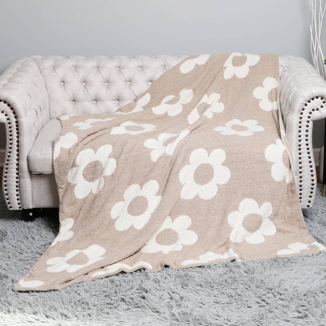 Beige Daisy Throw Blanket