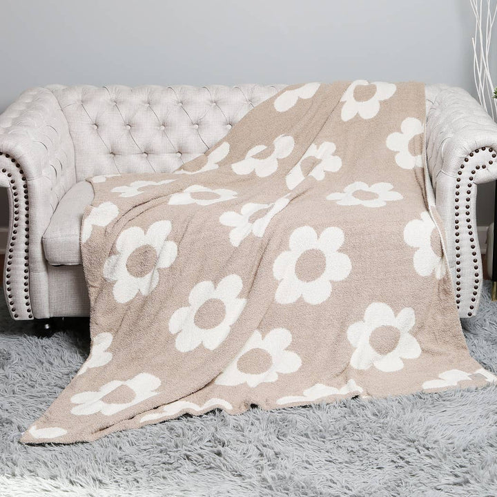 Beige Daisy Throw Blanket