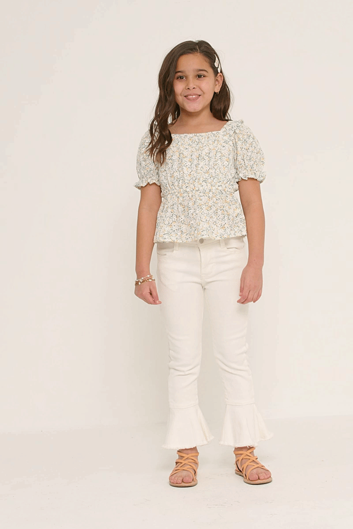 Embroidered Eyelet Ruffled Floral Peplum Top