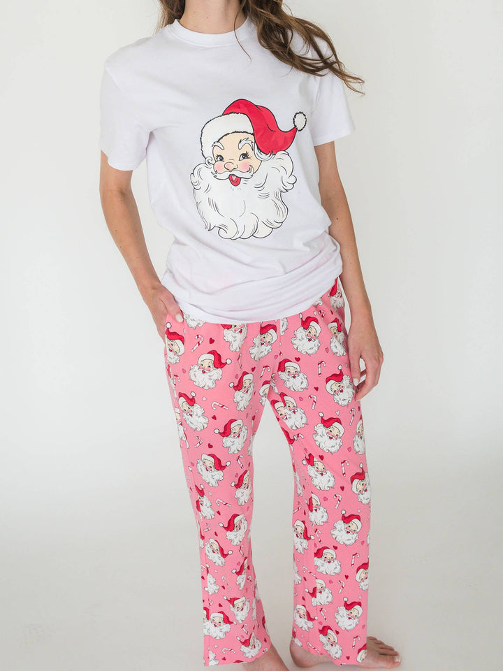 Adult Cotton Pink Santa Joy Pajama Pants