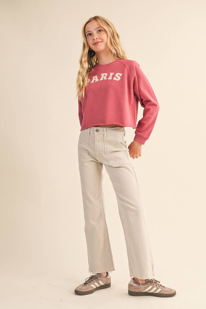 TWEEN KIDS GIRLS CROPPED RAGLAN SWEATSHIRT