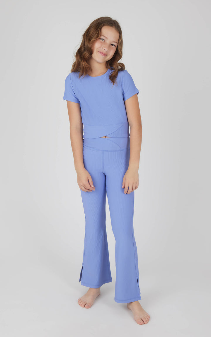 Girls Rib Crossover Top and Flare Outfit Set