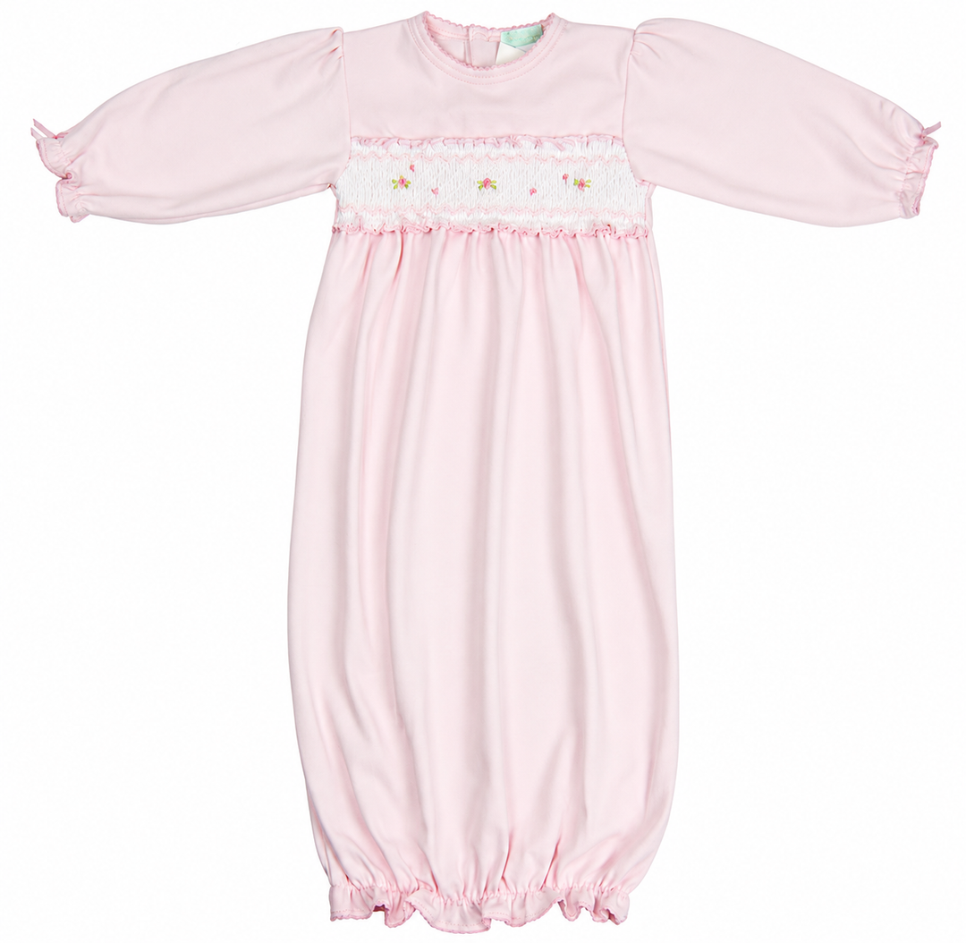 Baby girl Pink Hand Smocked Rosebud Daygown