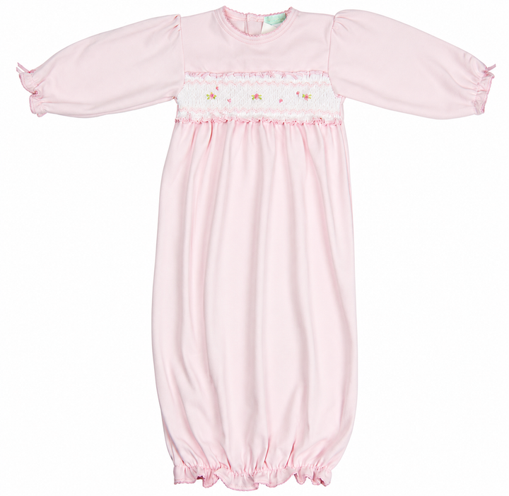 Baby girl Pink Hand Smocked Rosebud Daygown