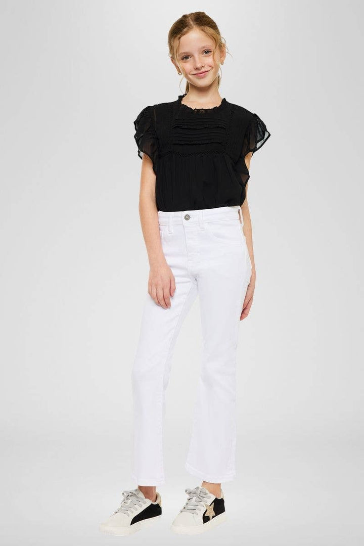 Amelia High Rise White Kick Flare Jeans