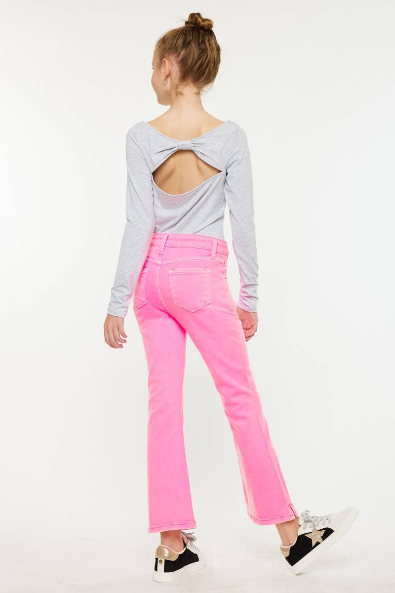 Carlie Neon Pink High Rise Kick Flare Denim