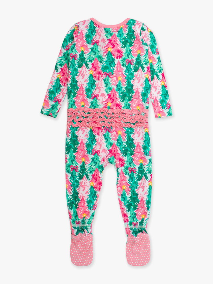 Baby Girls Bamboo Viscose Pink Jolly Grove Footed Ruffle Pajama