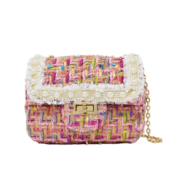 Tweed Handbag with Pearls
