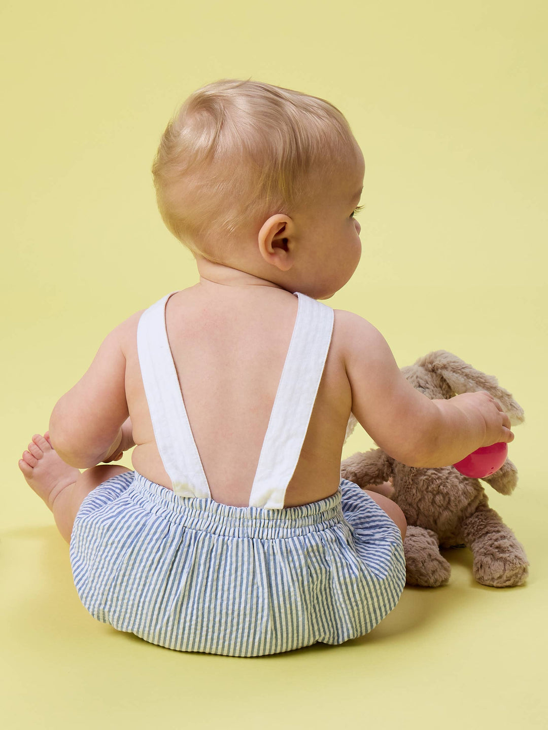Baby Boys Blue Bunny Ears Seersucker Overall Bubble Romper