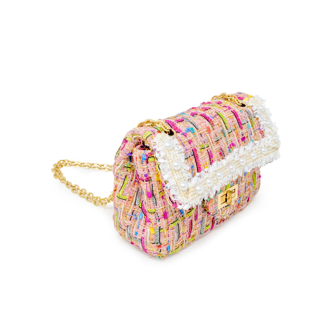 Tweed Handbag with Pearls