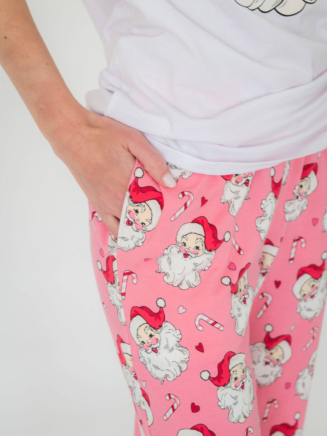 Adult Cotton Pink Santa Joy Pajama Pants