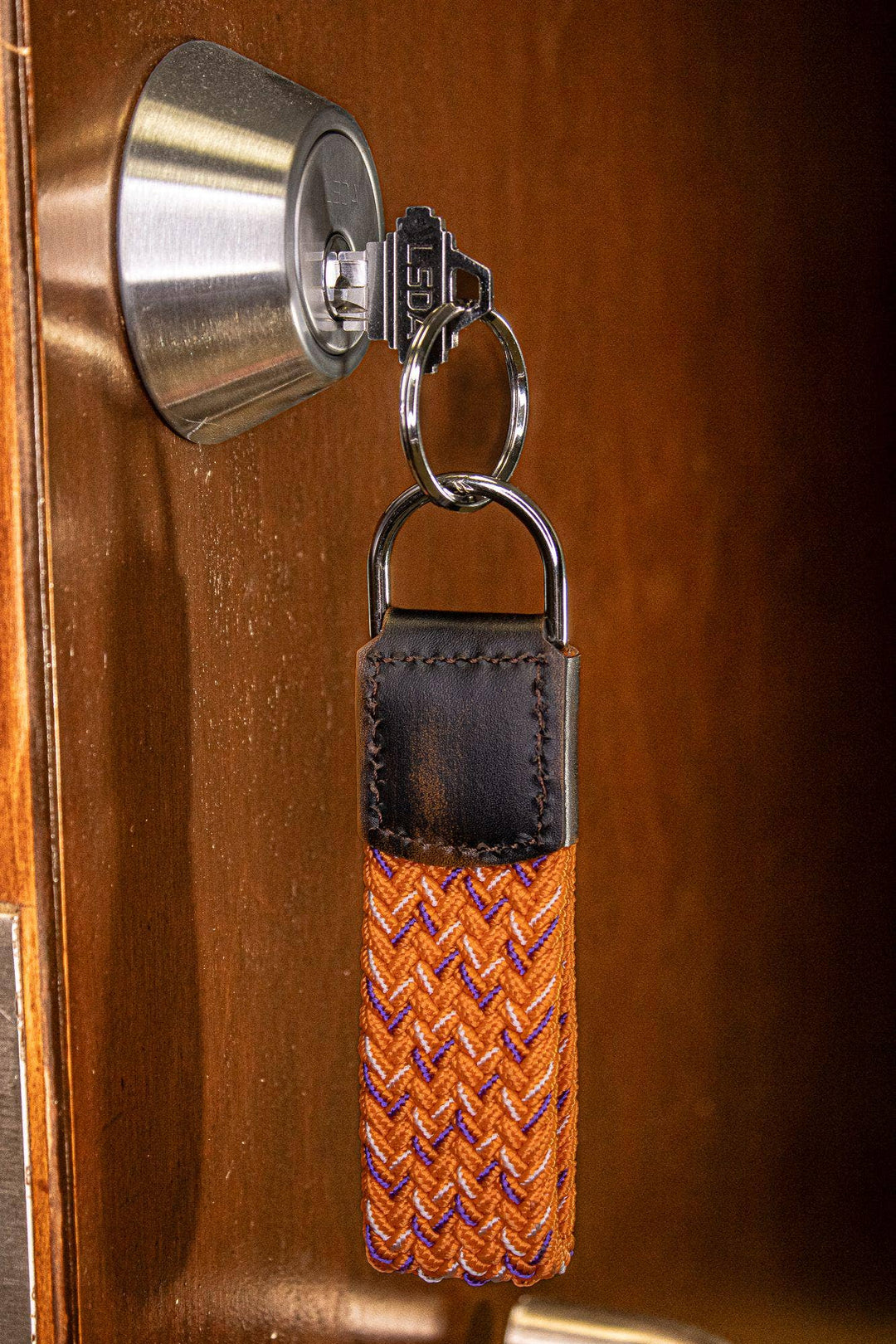 Braided Stretch Woven Orange and Purple Keychain