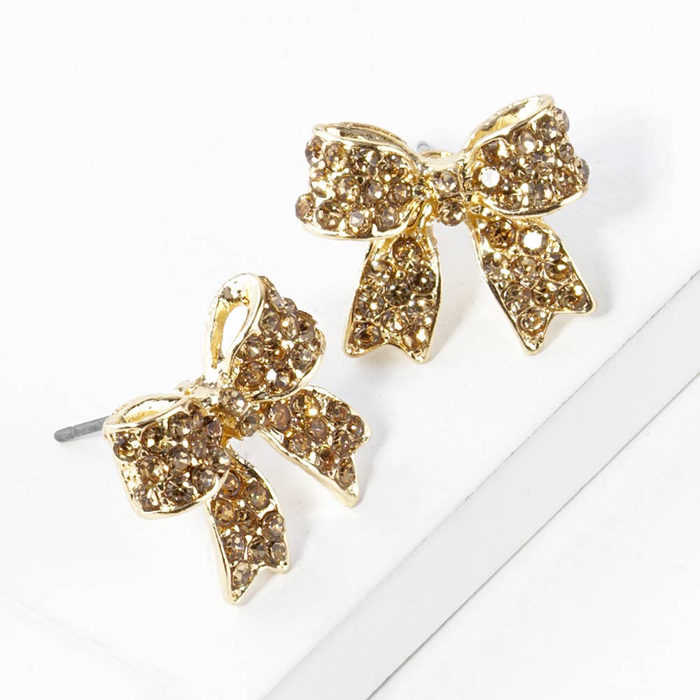 Crystal Rhinestone Pave Bow Stud Earrings