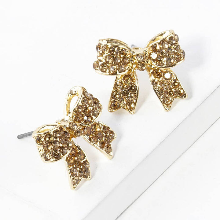 Crystal Rhinestone Pave Bow Stud Earrings