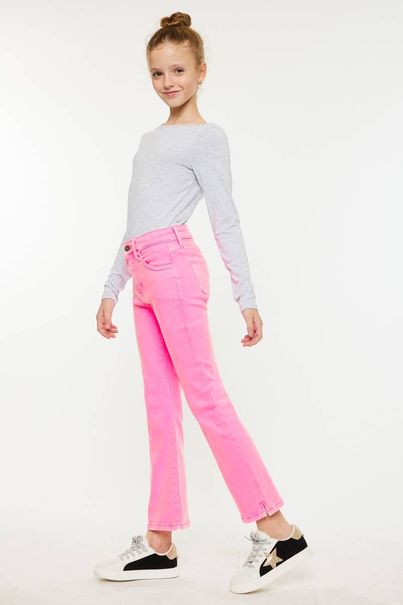 Carlie Neon Pink High Rise Kick Flare Denim
