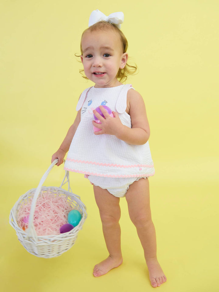 Baby Girls Pink Bunny Ears Seersucker Swing Top and Bloomer Set