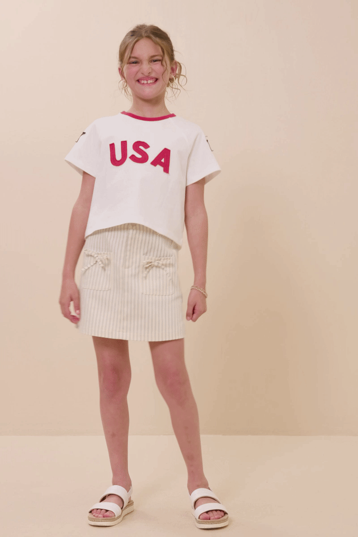 USA And Star Patch Ringer Knit T Shirt