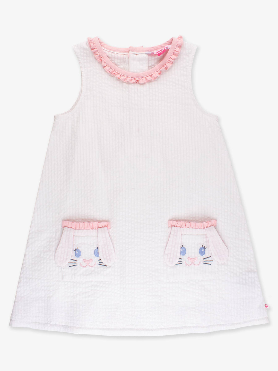 Girls Pink Bunny Ears Seersucker Ruffle Pocket Dress