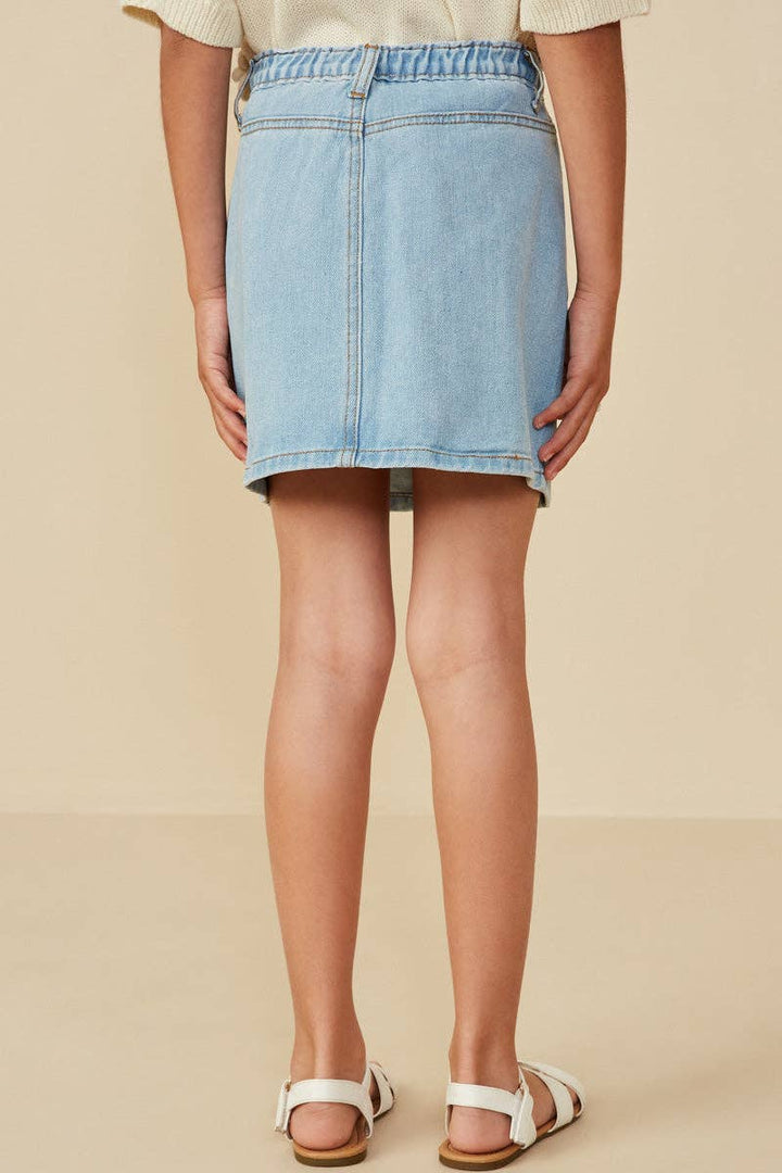 Box Pleated Washed Denim Skirt
