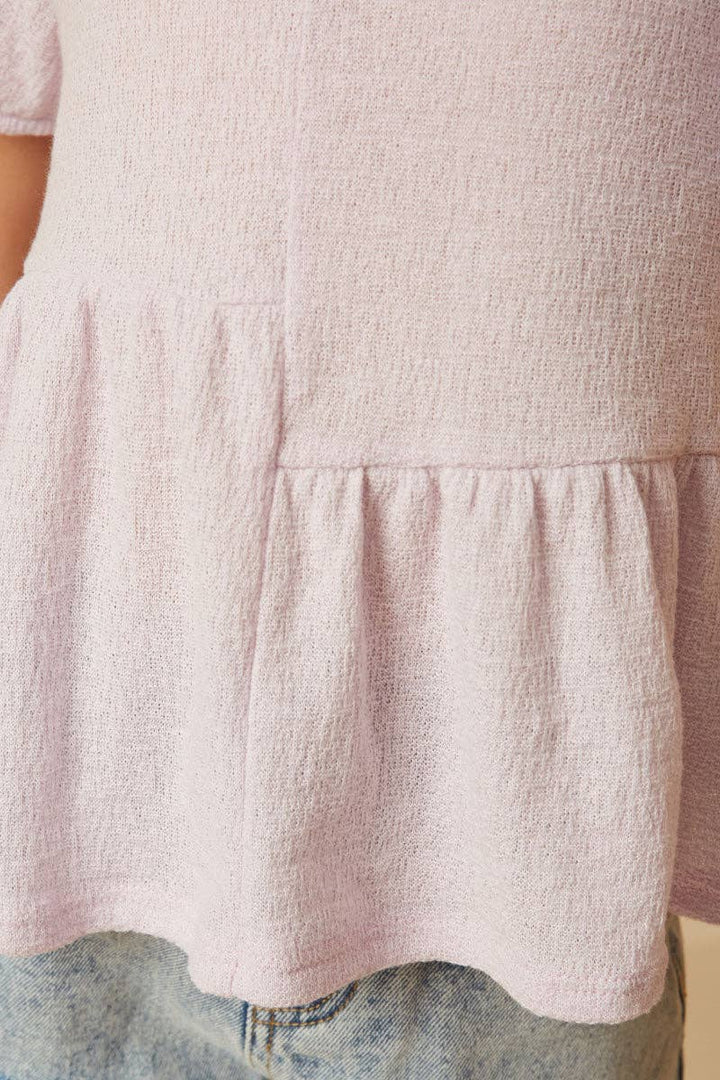 Textured Puff Sleeve Asymmetric Panel Knit Top