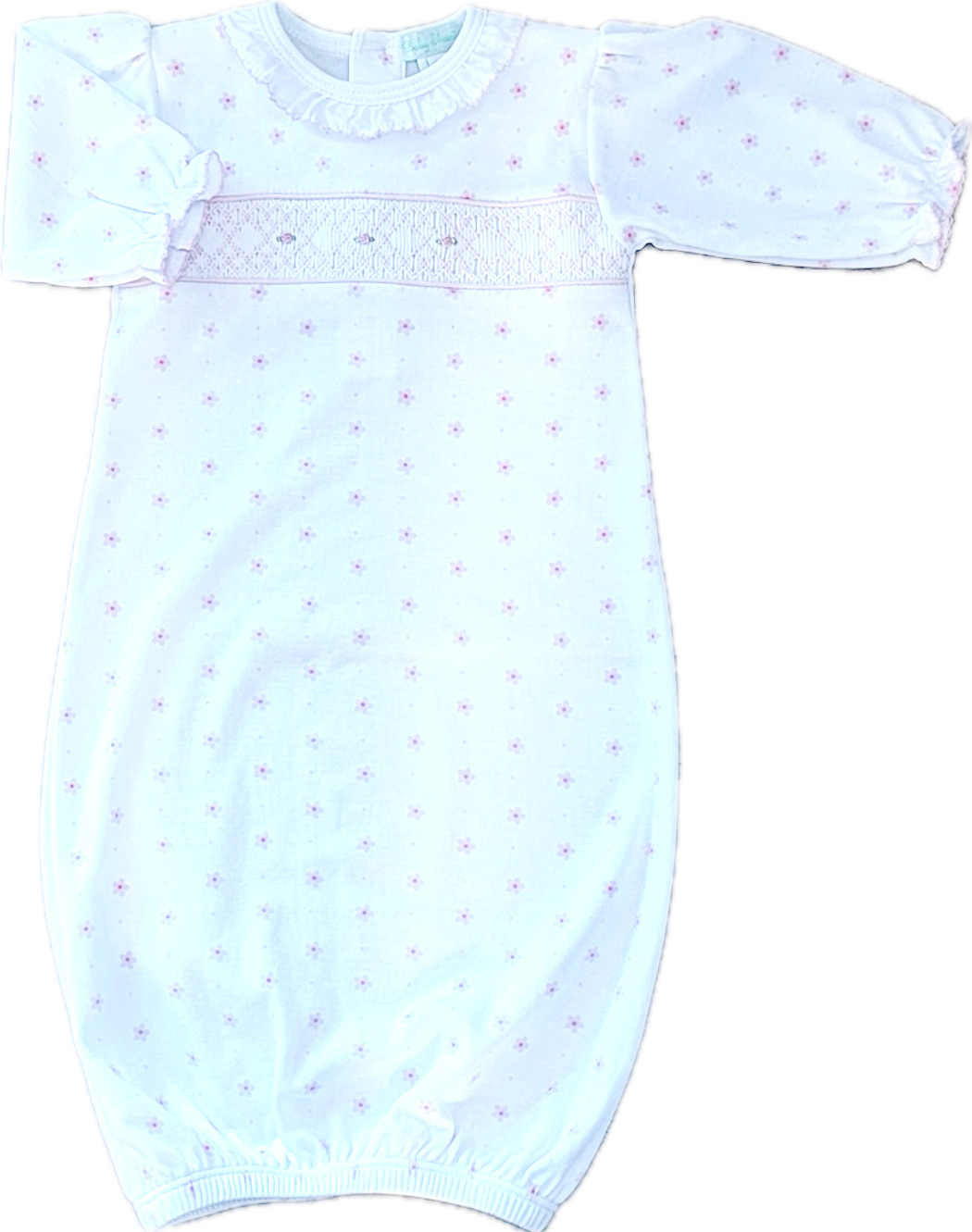 Pink Flower Print Baby girl Pima Cotton smocked gown