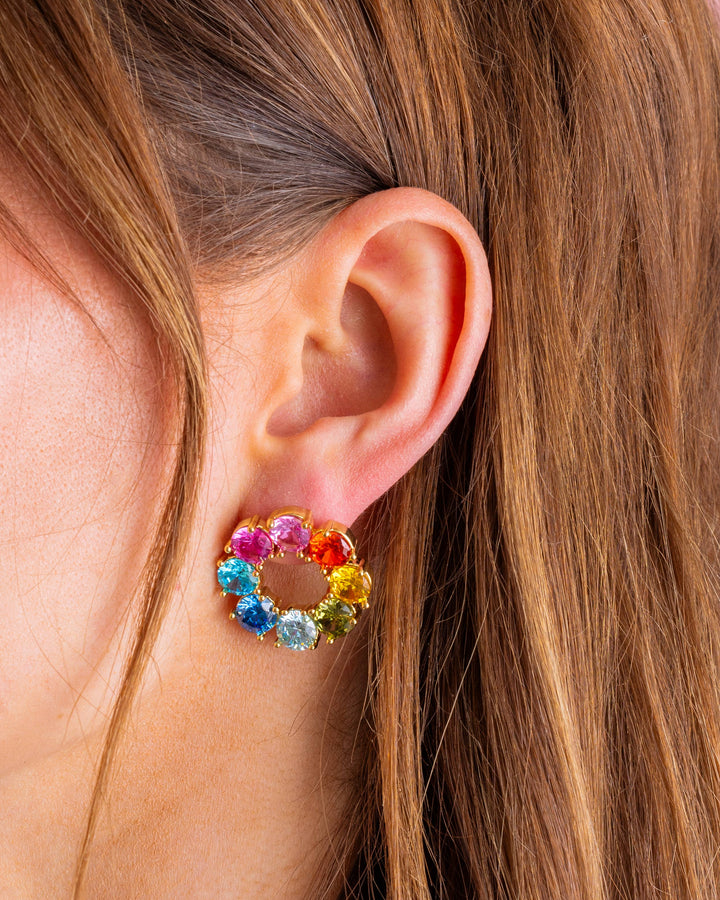 Drop Earrings - Circles w/ Colorful Gems - Paige