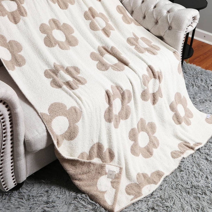 Beige Daisy Throw Blanket
