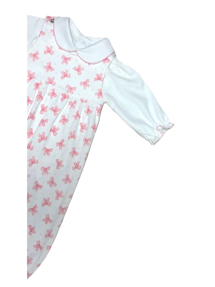 Girls Romper Set Pink Bows Print 100% Pima Cotton